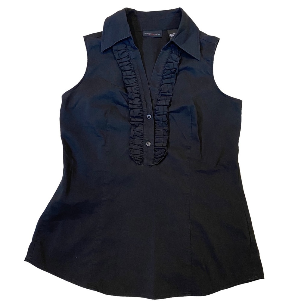 Sleeveless, New York and Company, black collared blouse size XS EUC